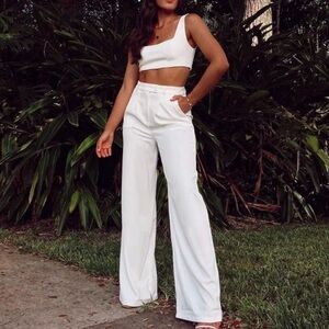 Princess Polly Huxley White Pants and Crop Top Set Size 0